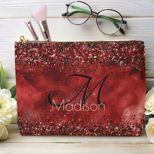 Rotes Glitzer-Monogramm Zubehörtasche