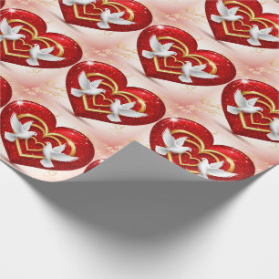Rotes Glitzerherz mit goldenen Herzen und weißen T Geschenkpapier