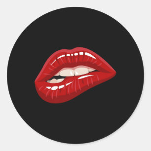 Rotes Glossy Lips Bitten Mouth Kisser Runder Aufkleber