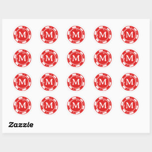 Rotes Glücklich-verliebt-Pokerchip-Monogramm-Hochz Runder Aufkleber