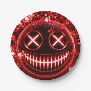 Rotes glühendes lächelndes Gesicht Asche Halloween Pappteller
