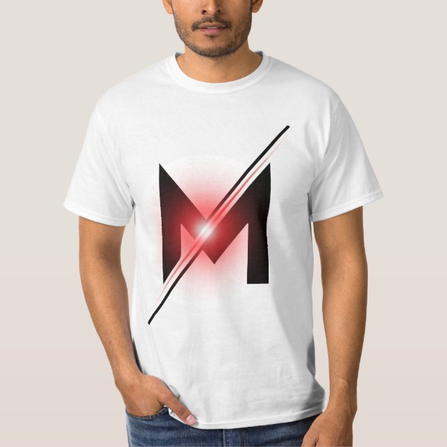Rotes, glühendes Schrägstrich-Buchstabe M-Monogram T-Shirt (Vorderseite)