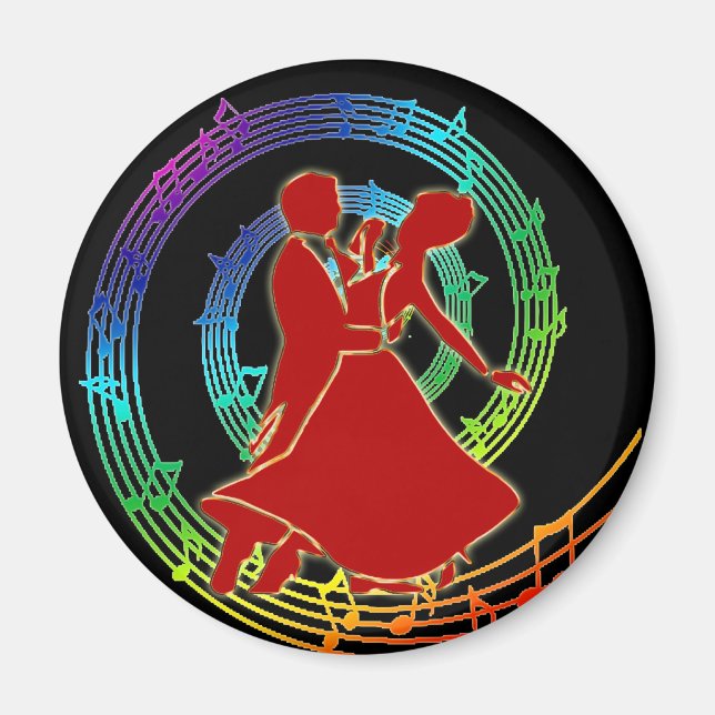 Rotes glühendes Tanzpaar bei farbenfroher Musik Magnet (Vorne)