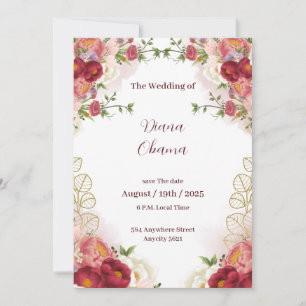 Rotes Gold Aquarell Blumen Save-the-Date-Einladung Einladung