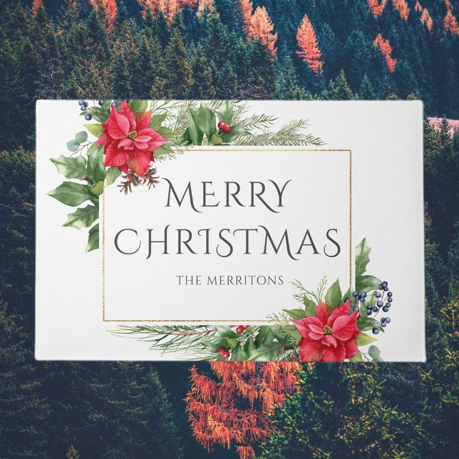 Rotes Gold Botanische Wasserfarbe Weihnachtsfeiert Fußmatte (Von Creator hochgeladen)