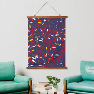 Rotes Gold Botanisches Herbstlaub Wandteppich Mit Holzrahmen