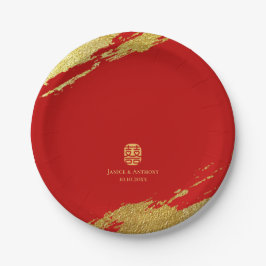 Rotes Gold Chinesische Kalligraphie Pinselstrich H Pappteller