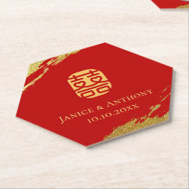 Rotes Gold Chinesische Kalligraphie Pinselstrich H Untersetzer