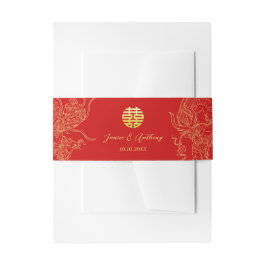 Rotes Gold Chinesischer Hochzeitdrache Phoenix Einladungsbanderole