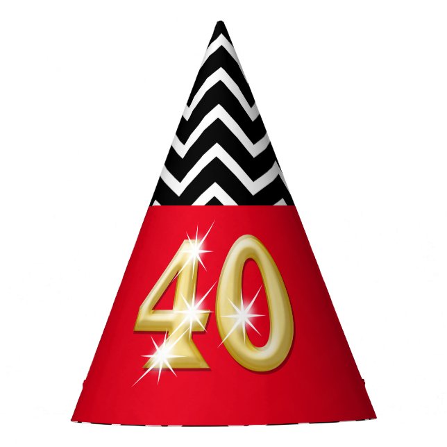 Rotes Gold des Fortieth 40. Geburtstages Partyhütchen (Vorderseite)