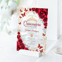 Rotes Gold Floral Quinceanera