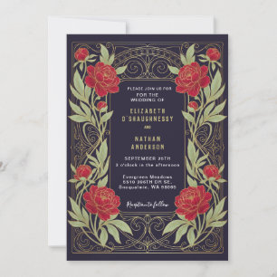 Rotes Gold Florale Hochzeitseinladung Art Nouveau Einladung