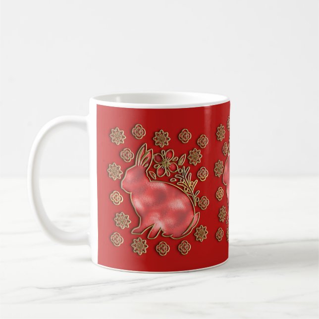 Rotes Gold Jahr des Kaninchens 2023 Chinesisches N Kaffeetasse (Links)