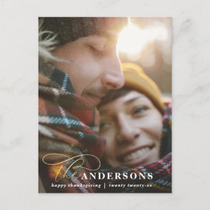 Rotes Gold-Script kariert Erntedank 1 Foto Urlaub Feiertagspostkarte