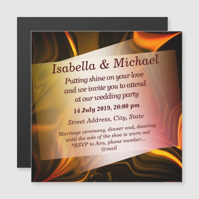 Rotes Gold und dunkle Kurven oder nickelierte Oran Magneteinladung (Vorne/Hinten)