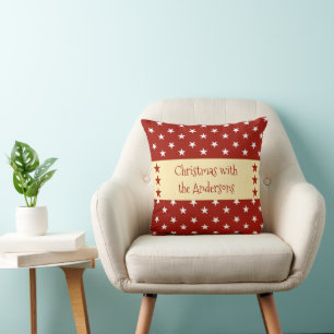 Rotes Gold und Weiß mit Sternen und Namen Weihnach Kissen