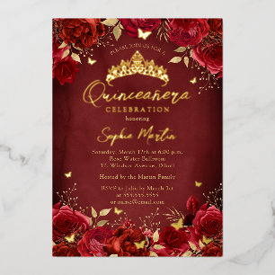 Rotes Gold Verzauberung Blumenschmetterling Quince Folieneinladung