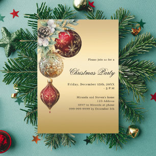 Rotes Goldbaubles Grün Weihnachtsfest Party Einladung