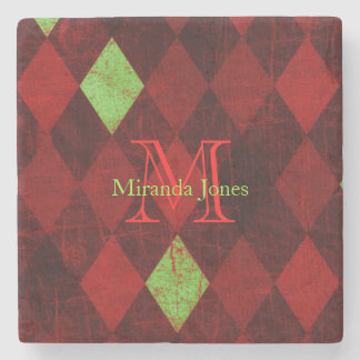 Rotes Golddiamant-Muster-Monogramm Steinuntersetzer