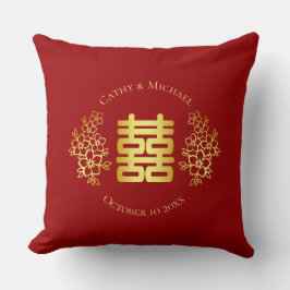 Rotes goldenes Blumenlogo Chinesische Hochzeitstee Kissen