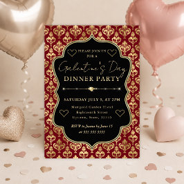 Rotes & goldenes Herz-Damaskus Galentine's Dinnerp Einladung