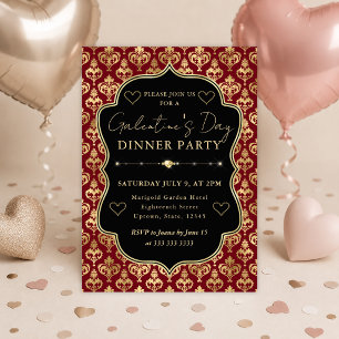 Rotes & goldenes Herz-Damaskus Galentine's Dinnerp Einladung