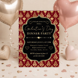 Rotes & goldenes Herz-Damaskus-Galentine's-Dinnerp Einladung