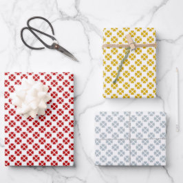 Rotes, goldenes und silbernes Packpapier. Geschenkpapier Set
