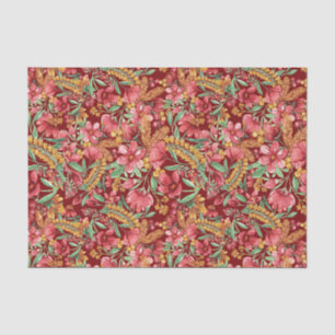 Rotes goldgelbes Blume-Muster Seidenpapier
