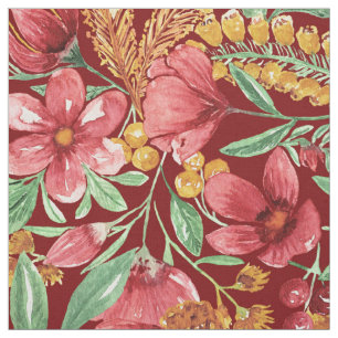 Rotes goldgelbes Blume-Muster Stoff
