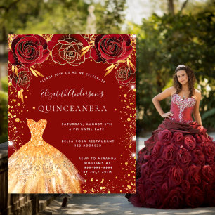 Rotes Goldkleid aus Quinceanera Einladung