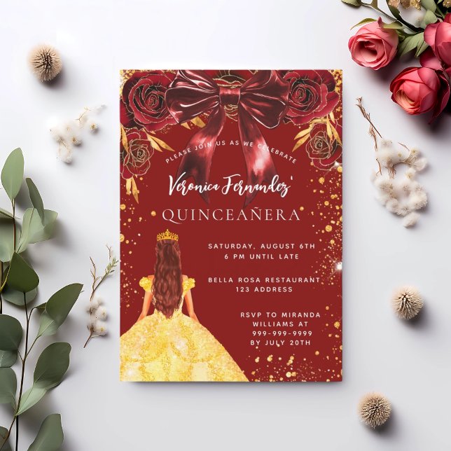 Rotes Goldkleid aus Quinceanera Einladung (Von Creator hochgeladen)