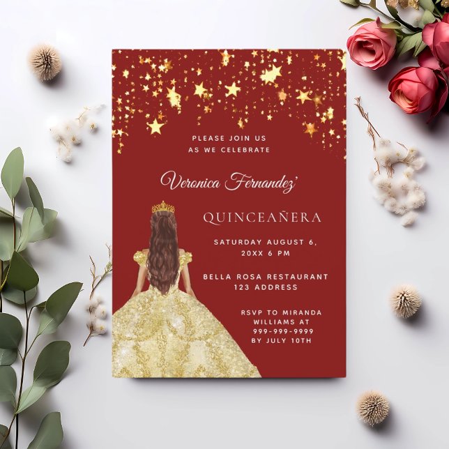 Rotes Goldkleid aus Quinceanera Einladung (Von Creator hochgeladen)