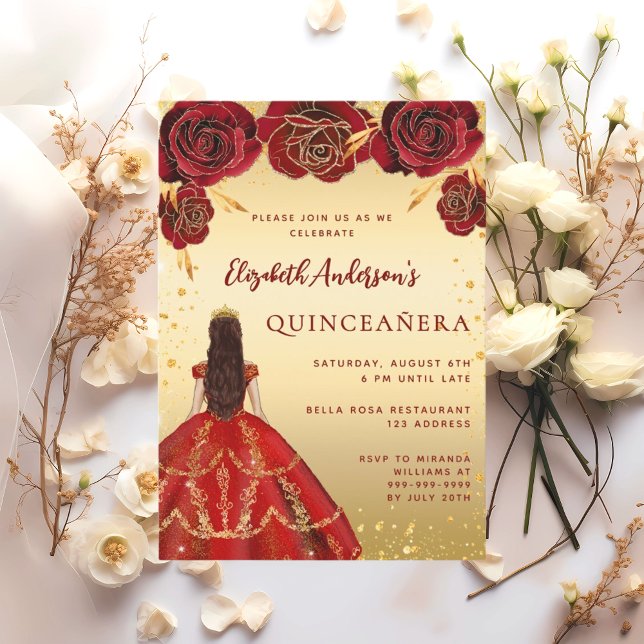 Rotes Goldkleid aus Quinceanera Rose Einladung (Von Creator hochgeladen)