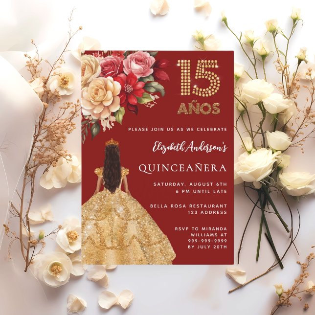 Rotes Goldkleid aus Quinceanera Rose Einladung (Von Creator hochgeladen)