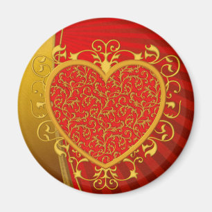 Rotes GoldLilien-Herz Magnet