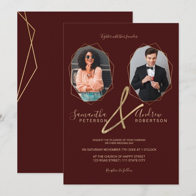 Rotes Goldterrarium Portrait Foto Hochzeit Einladung (Vorne/Hinten)