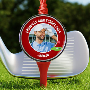 Rotes Golfer-Foto Weihnachten High School Golfteam Ornament Aus Metall