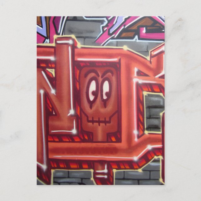 Rotes Graffiti-Gesicht Postkarte (Vorderseite)