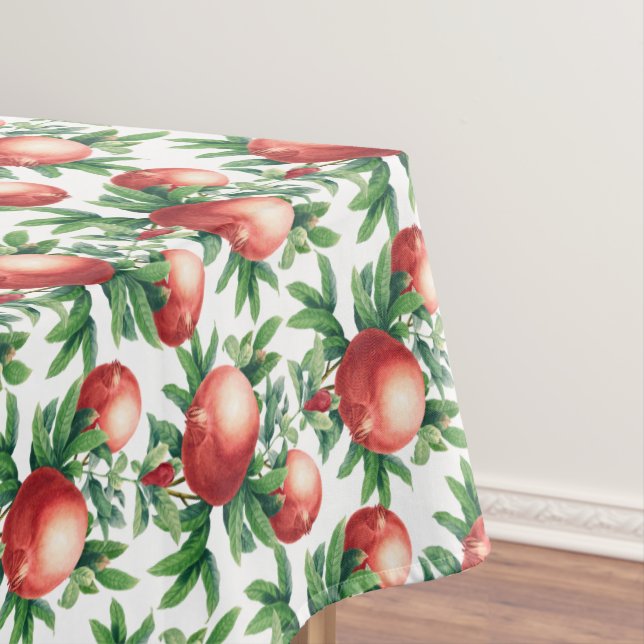 Rotes Granatapfelfrucht und grüne Blätter Tischdecke (Beispiel)