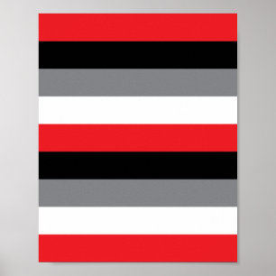 Rotes, grau-schwarzes, horizontales Streifenmuster Poster