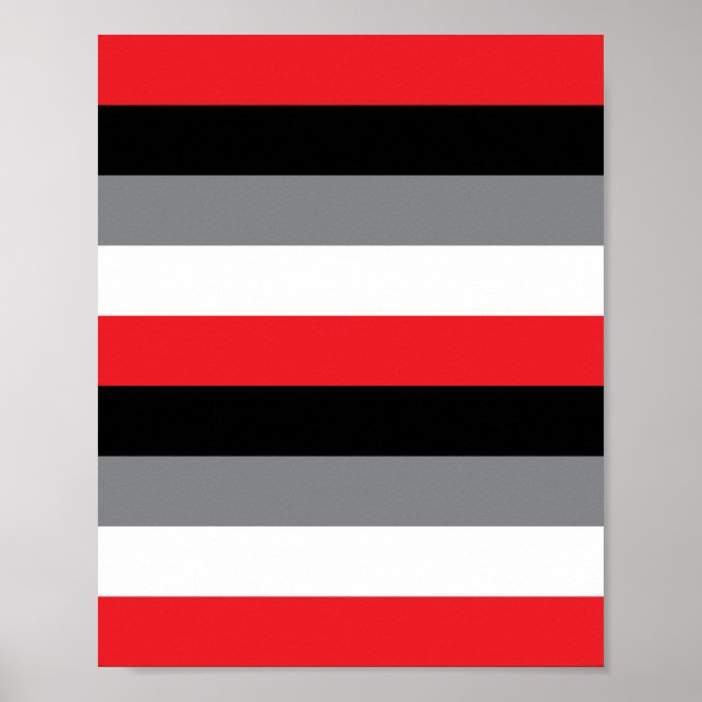 Rotes, grau-schwarzes, horizontales Streifenmuster Poster (Vorne)