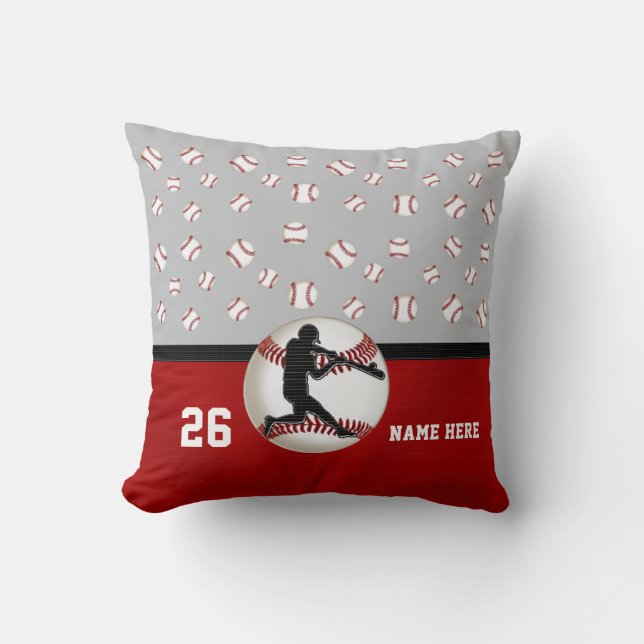 Rotes graues Baseball-Kissen personalisiert Kissen (Vorderseite)