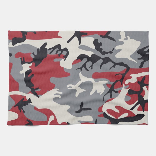 Rotes graues Camouflage-Tarnungs-Muster Küchentuch (Horizontal)