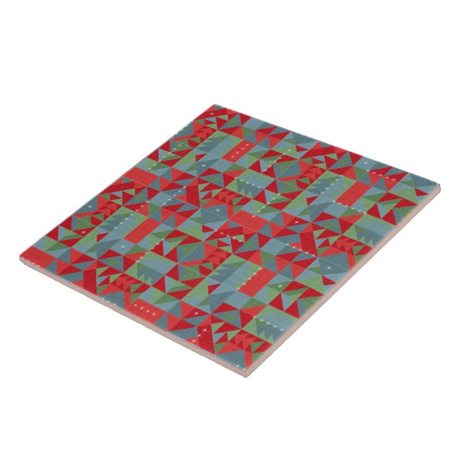 Rotes, graues, grünes geometrisches Muster. Fliese (Seite)