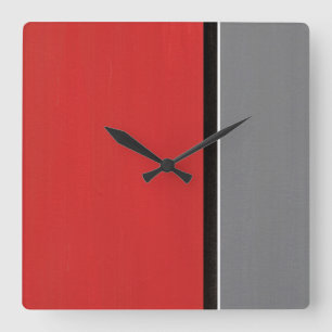 Rotes graues modernes quadratische wanduhr