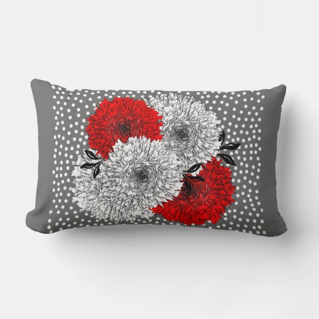 Rotes Graues und weißes Polka Dot Mix Design Lendenkissen (Vorderseite)