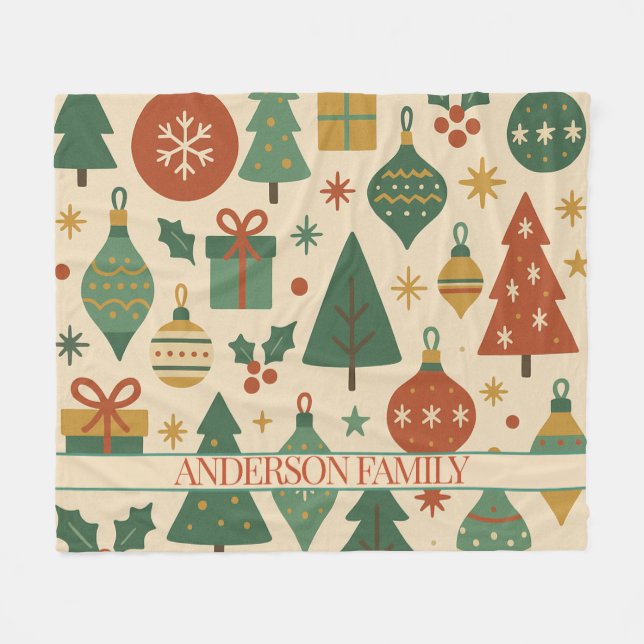 Rotes Grün Mitte Jahrhundert Moderner Urlaub Fleecedecke (Vorderseite (Horizontal))