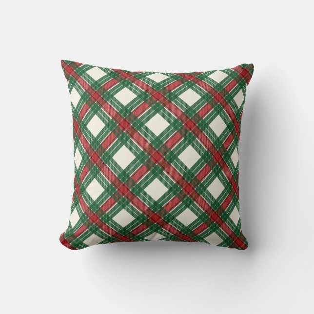 Rotes Grün und Weiß Tartan Kariert Kissen (Vorderseite)