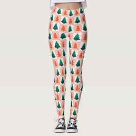 Rotes grünes Aquarell Frohe Weihnachtsbaummuster Leggings